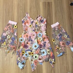 Festival Floral Embroidered Dress with Sheer Panels